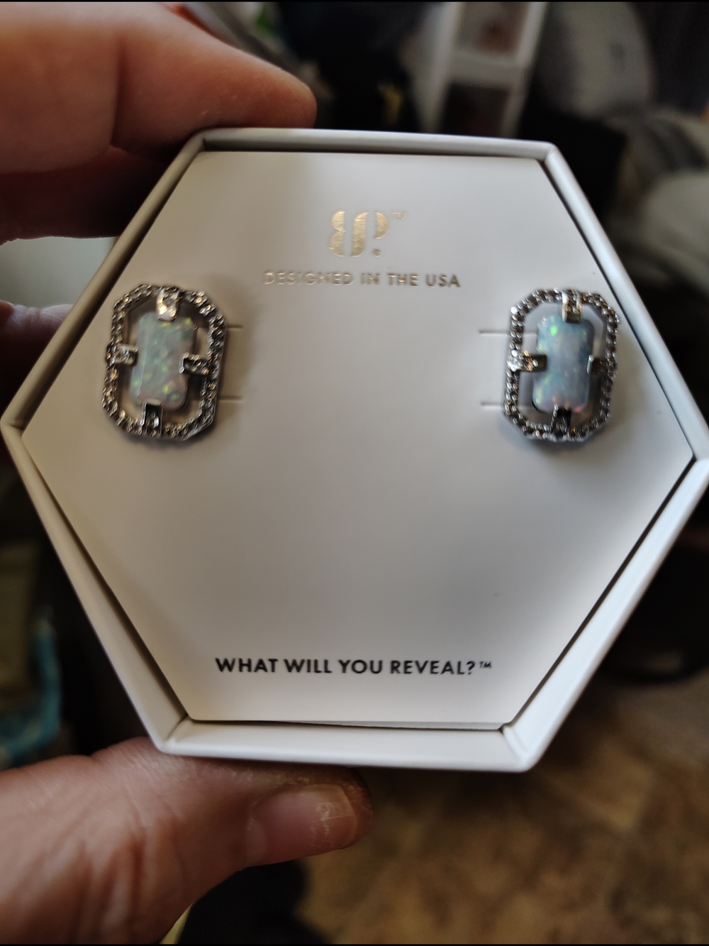 Opal-Effect Halo Stud Earrings in Iridescent White